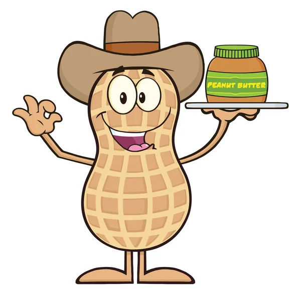 Cowboy Peanut Cartoon Character — Stock Vector