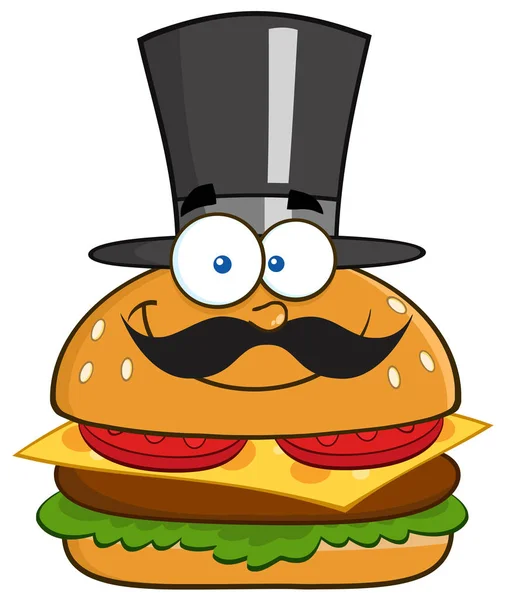 Mosolygó Hamburger karikatúra karakter úriember — Stock Vector