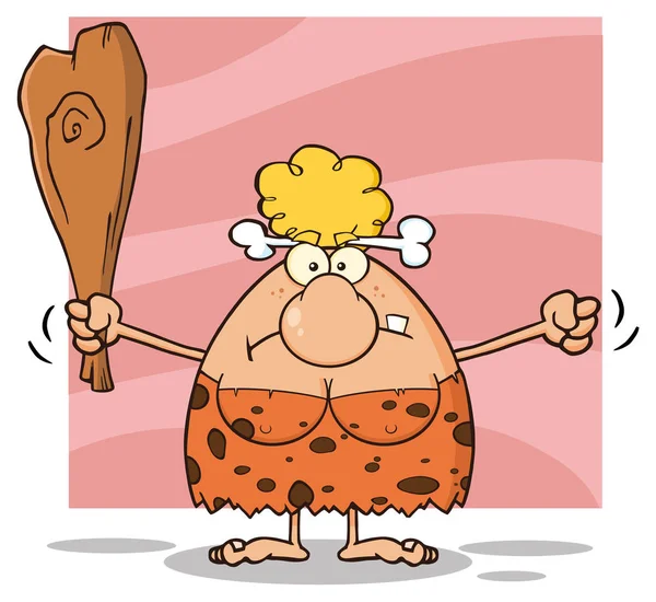 Θυμωμένος σπήλαιο ξανθιά γυναίκα Cartoon — Διανυσματικό Αρχείο