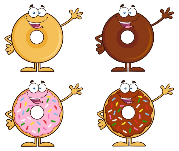 Donuts personajes de dibujos animados — Archivo Imágenes Vectoriales