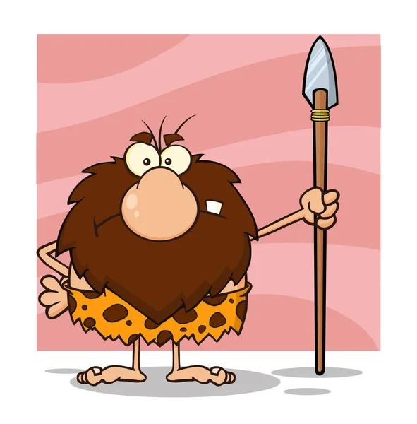 Irritado Masculino Caveman Cartoon Mascote — Vetor de Stock