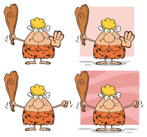 Grot van de blonde vrouw stripfiguur mascotte — Stockvector