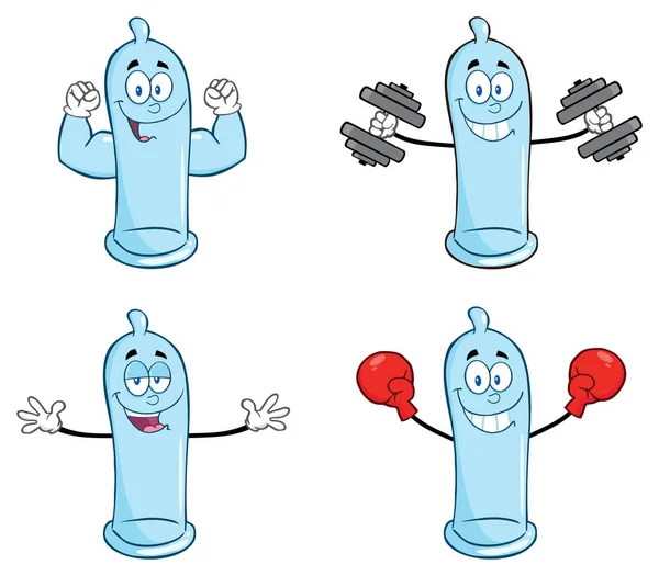 Blauw condoom mascotte stripfiguur — Stockvector