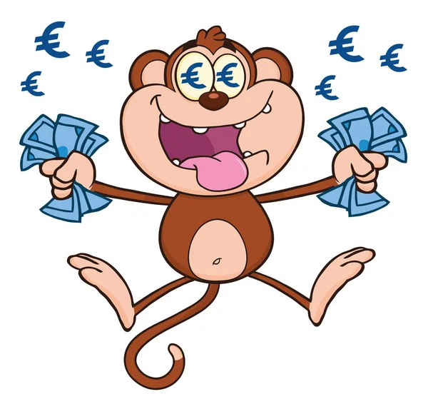 Rich Monkey Cartoon Character Jumping — Stock Vector