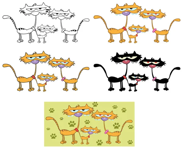 Family Cats Cartoon Characters — Stock Vector