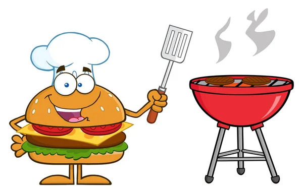 Burger personaje de la mascota de dibujos animados — Vector de stock