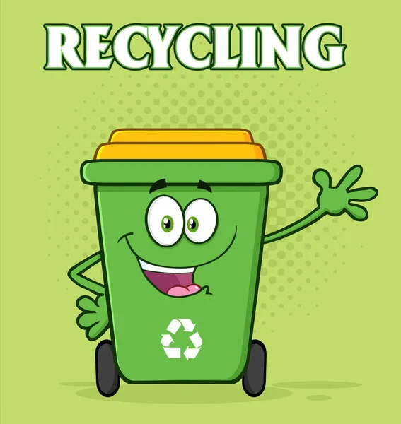 Feliz Verde Papelera de reciclaje de dibujos animados — Vector de stock