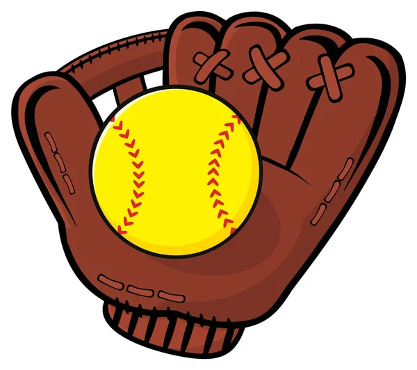 Baseball Glove And Yellow Softball — Stock Vector