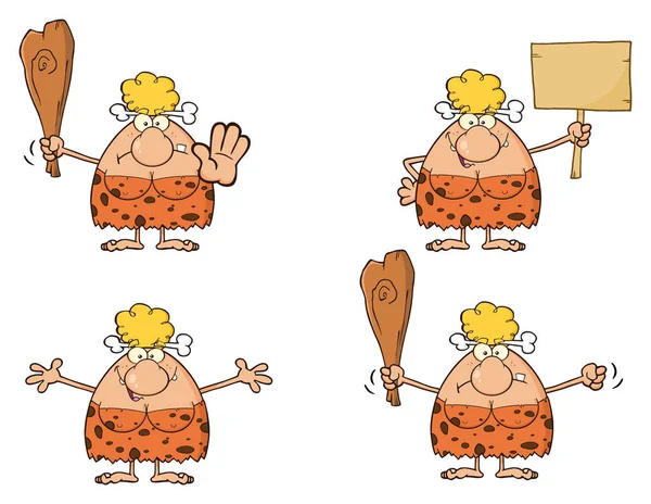 Blonde jeskyně žena kreslený maskot charakter — Stockový vektor