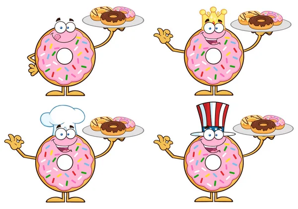 Ροζ ντόνατ χαρακτήρας κινουμένων σχεδίων με — Διανυσματικό Αρχείο