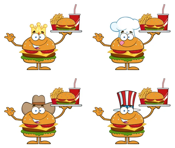 Karakter Maskot Kartun Burger - Stok Vektor