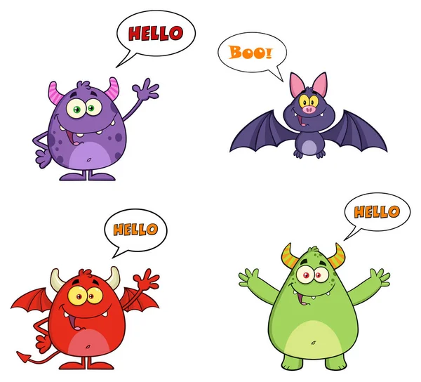 Cinco personajes de dibujos animados de Halloween — Vector de stock