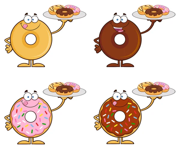 Donuts personagens de desenhos animados —  Vetores de Stock