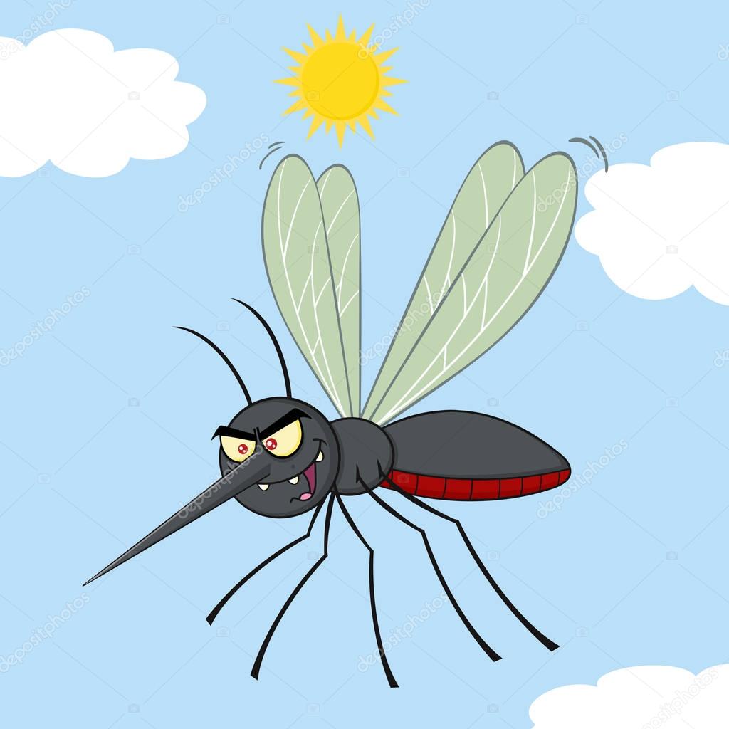 Mosquito Cartoon Character Flying. 