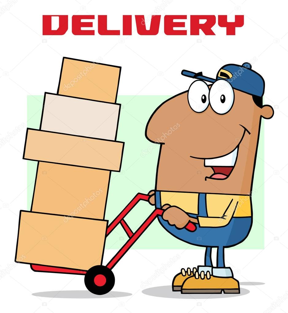 African American Delivery Man Cartoon 