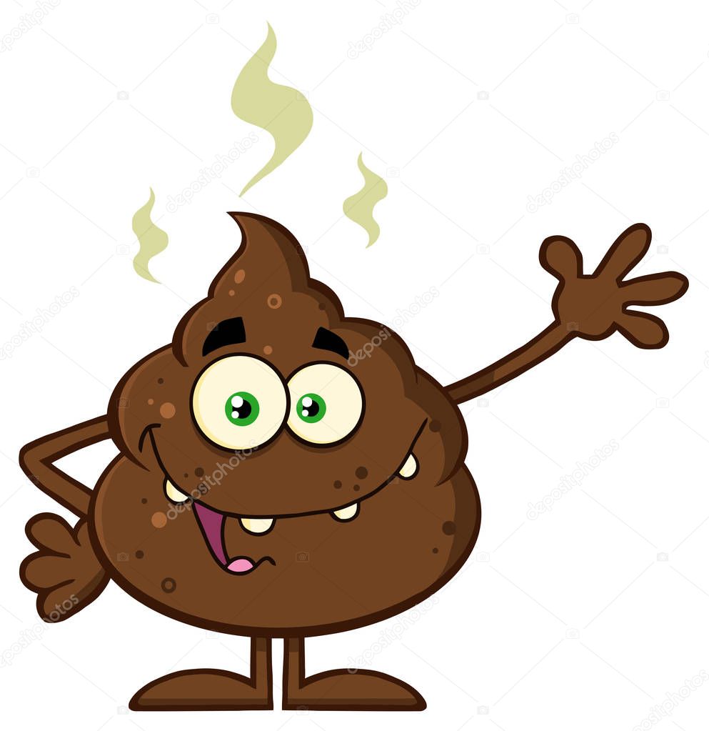 Funny Poop Cartoon Character Waving 