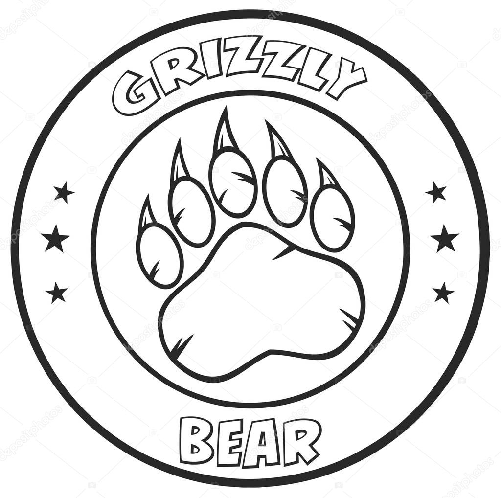 Black And White Bear Paw With Claws Circle Logo Design. Vector Illustration Isolated On White Background