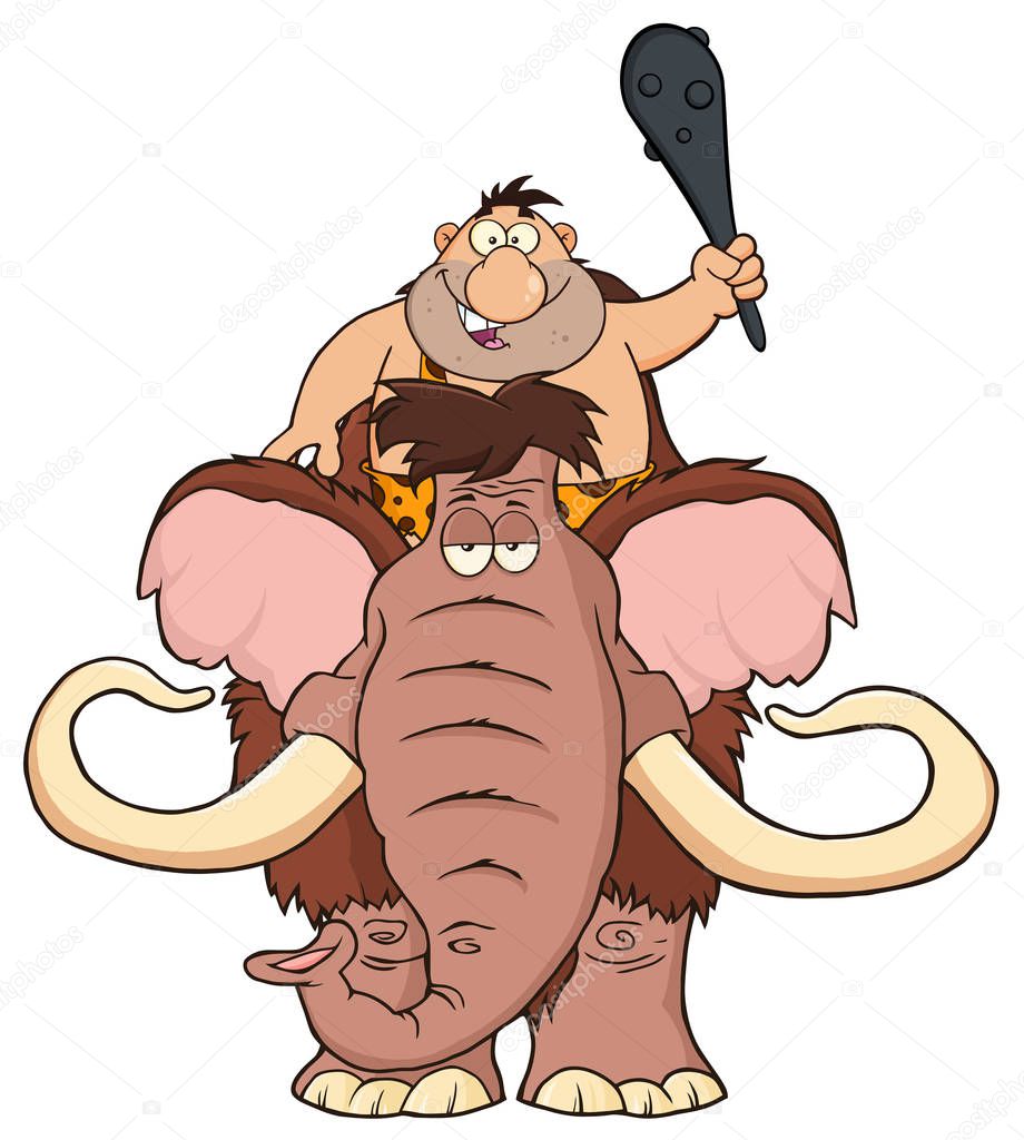 funny Caveman Over Mammoth