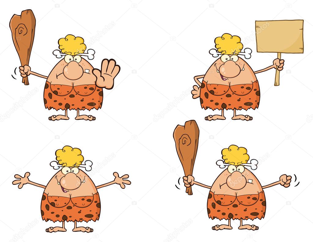 Blonde Cave Woman Cartoon Mascot Character