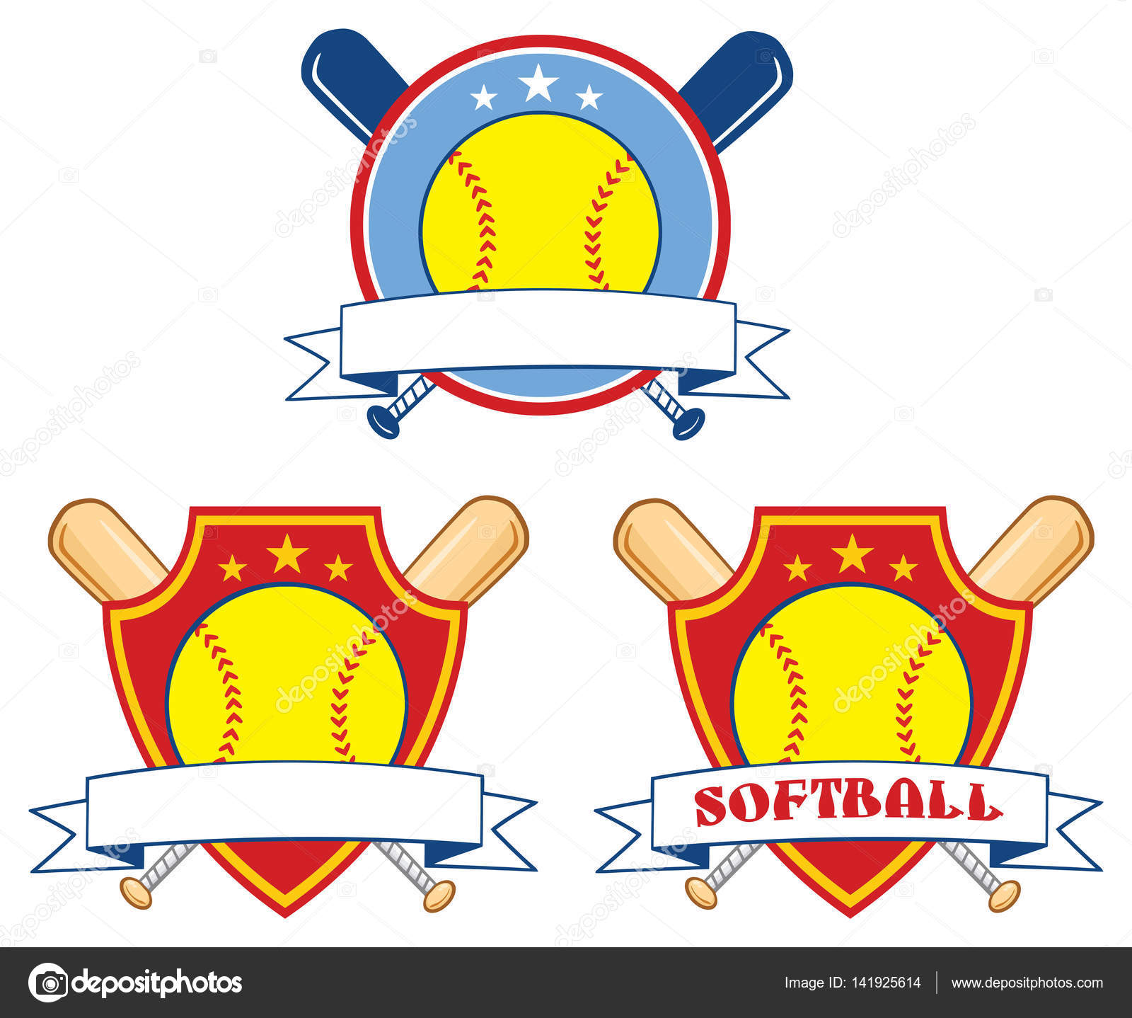 Yellow Softball Over Crossed Bats Stock Vector by ©HitToon 141925614, image size:1600x1438