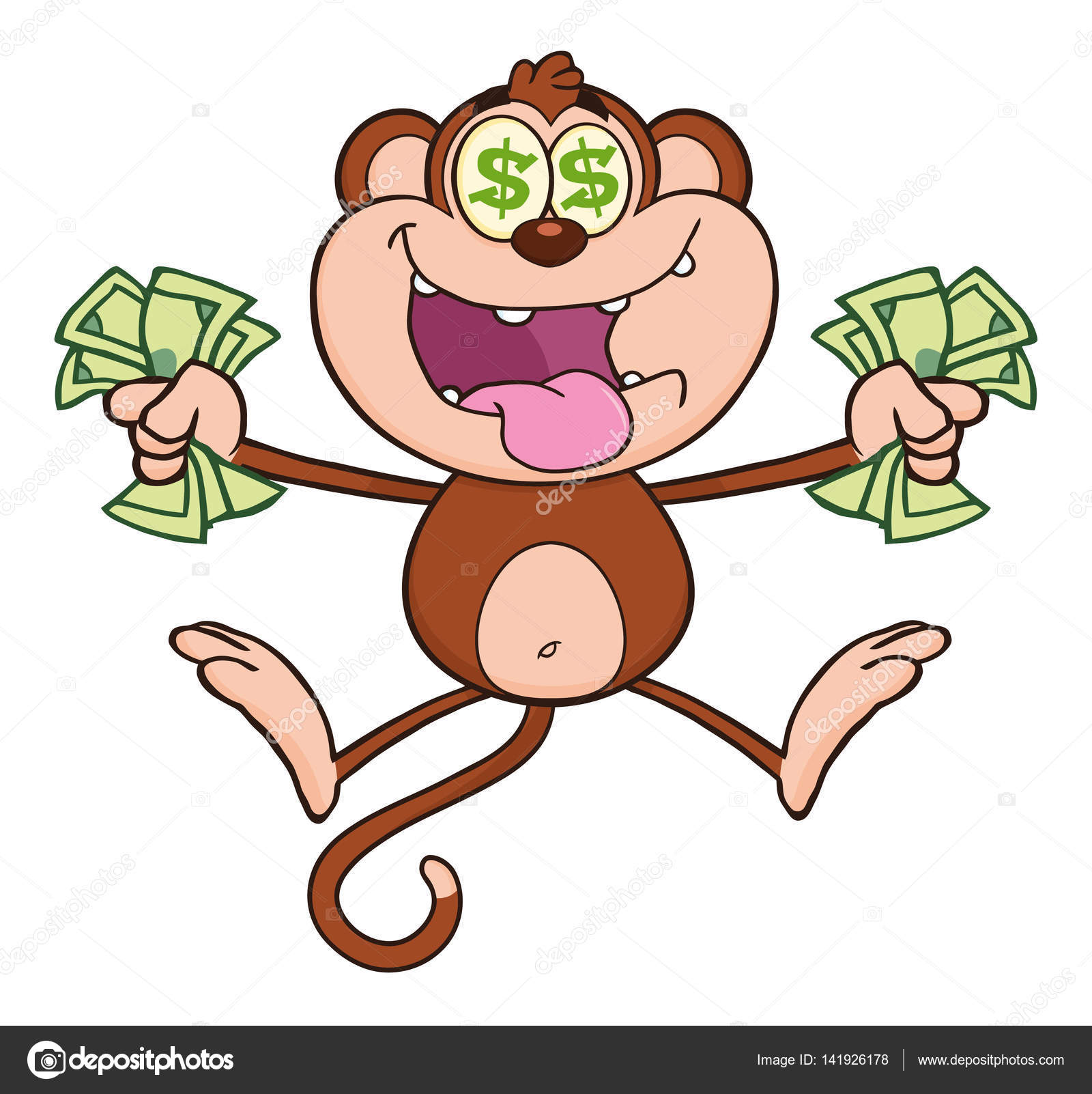 욕심 많은 원숭이 만화 캐릭터 점프 스톡 벡터 - ©HitToon 141926178, image size:1600x1602