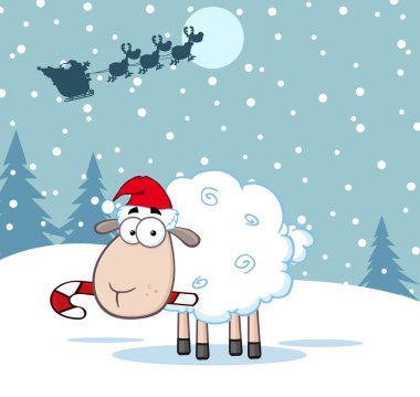 Noel koyun karakter karikatür. 