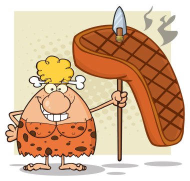 Mutlu sarışın mağara kadın karikatür 