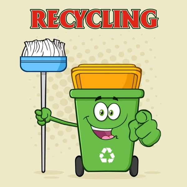 Papelera de reciclaje verde de dibujos animados — Vector de stock