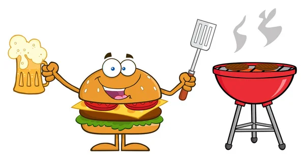 Karakter Maskot Kartun Burger - Stok Vektor