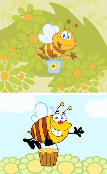 Personaje de la mascota de dibujos animados de abeja — Vector de stock