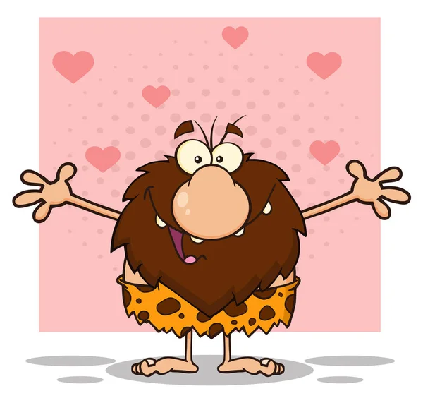 Mascotte Souriante Homme Caveman Cartoon — Image vectorielle