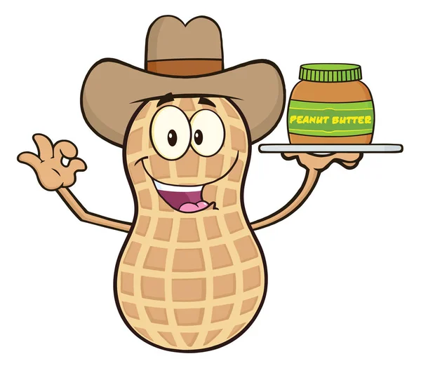 Funny Cowboy Peanut Cartoon Mascot — Stock Vector