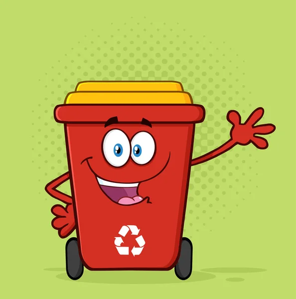 Feliz papelera de reciclaje rojo de dibujos animados — Vector de stock