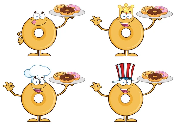 Vier niedliche Donuts Cartoon-Figur — Stockvektor
