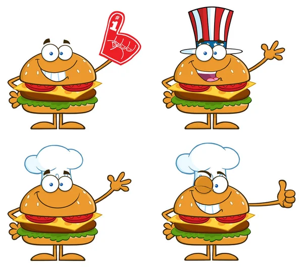 Mascotte de Burger Cartoon Caractère — Image vectorielle