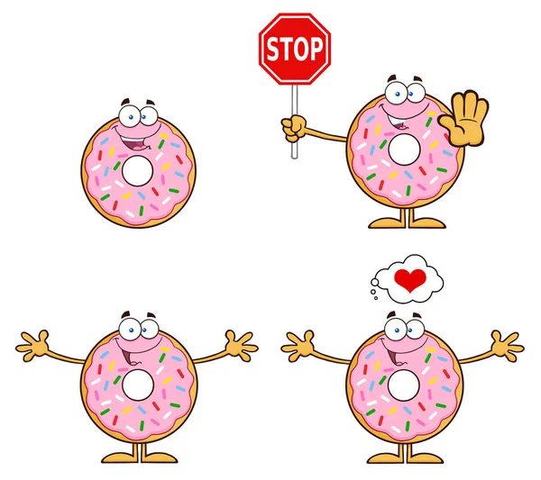 Rosa Donut Cartoon-Figur mit — Stockvektor