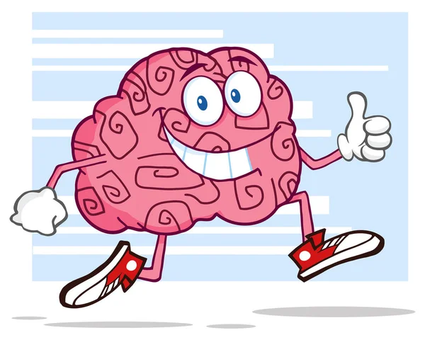 Sonriente cerebro dibujos animados carácter trotar — Vector de stock