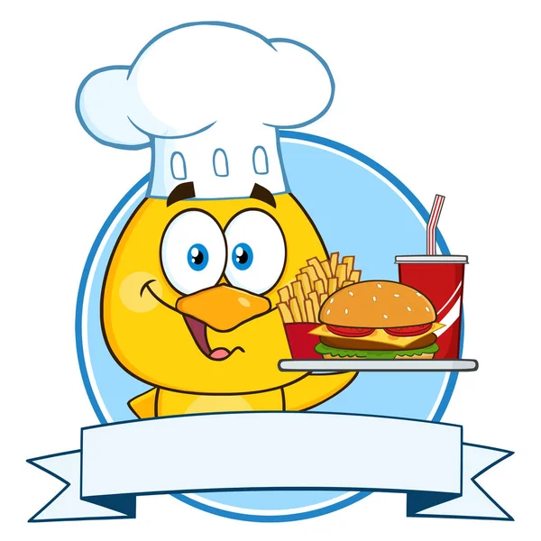 Chef Chick amarillo personaje de dibujos animados — Vector de stock