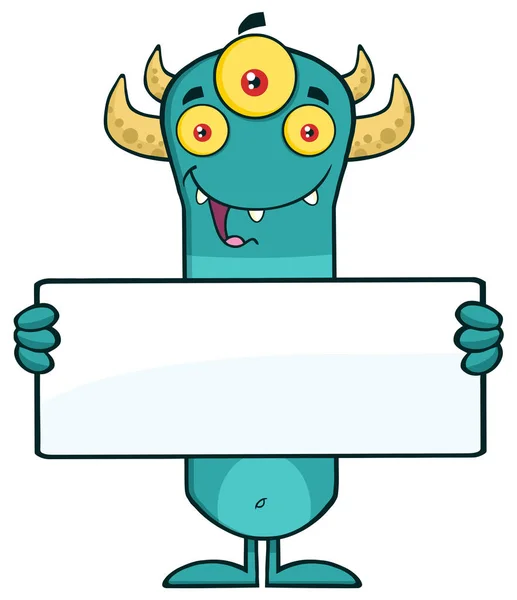 Joyeux monstre bleu cornu — Image vectorielle