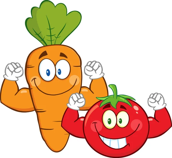 Karakter Wortel dan Tomat - Stok Vektor