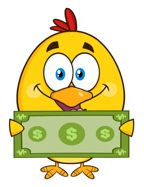 Yellow Chick Cartoon Character Holding — Stock Vector