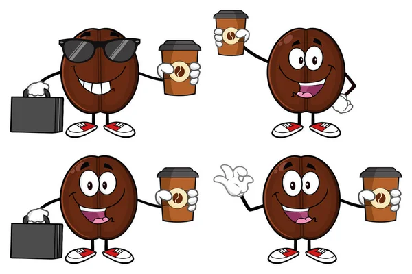 Coffee Bean mascotte stripfiguur — Stockvector