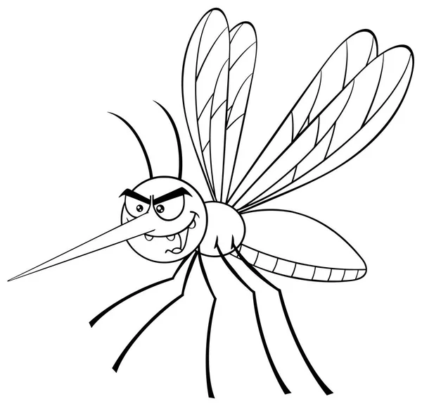 Zwart-wit Mosquito Cartoon — Stockvector