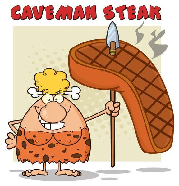 Lächelnde blonde Höhlenfrau Karikatur — Stockvektor