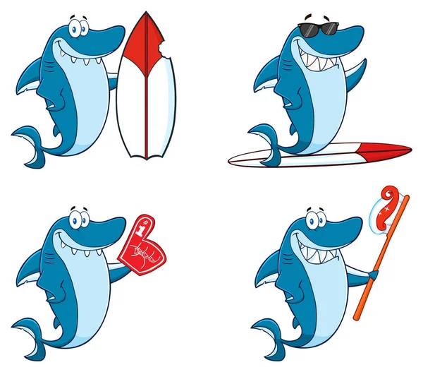Carácter de dibujos animados de tiburón — Vector de stock