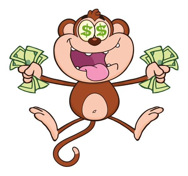 Hebzuchtige Monkey stripfiguur springen — Stockvector