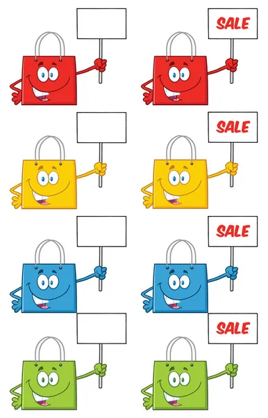 Shopping Bags Cartoon Characters — Stock Vector