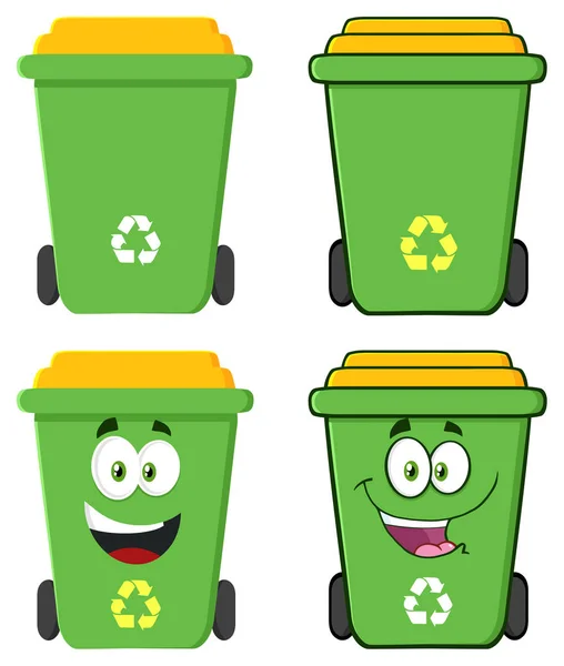 Recycle Bin Cartoon Characters. Set — Stock Vector