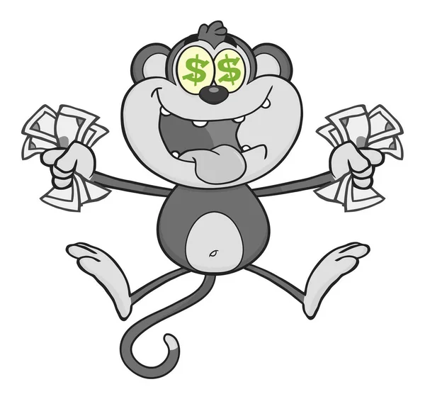 Macaco ganancioso Caráter dos desenhos animados Saltando — Vetor de Stock