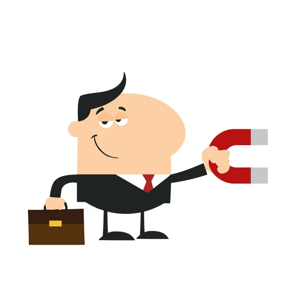 Smiling Manager Holding A Magnet. — Stock Vector